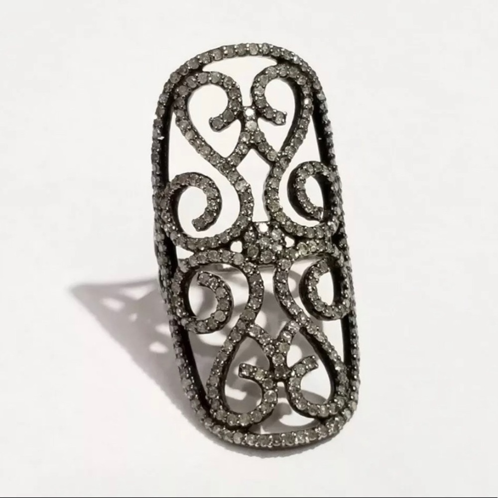Sterling and pave diamond ring